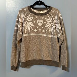 PINK Victoria's Secret Gray and White Heart Sweater